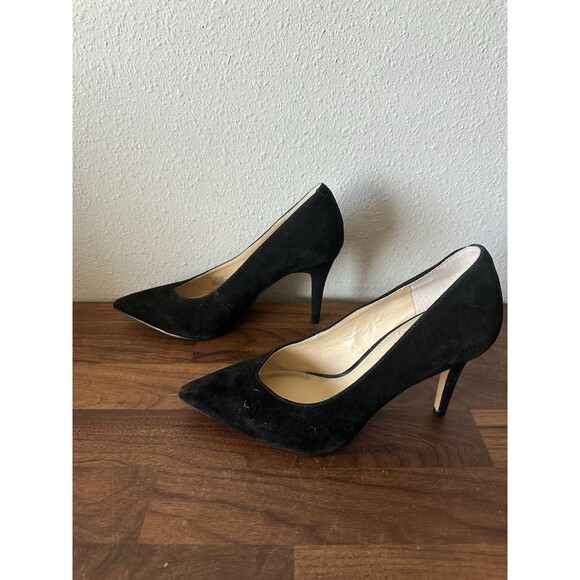 Vince Camuto Black Suede Heels Vp-novilesa Size 7.5 Pointed Toe Leather - Picture 5 of 11
